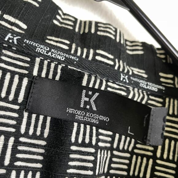 Hiroko Koshino Relaxing Kimono Robe Black White Cotton Tie Printed Japanese - Picture 11 of 11